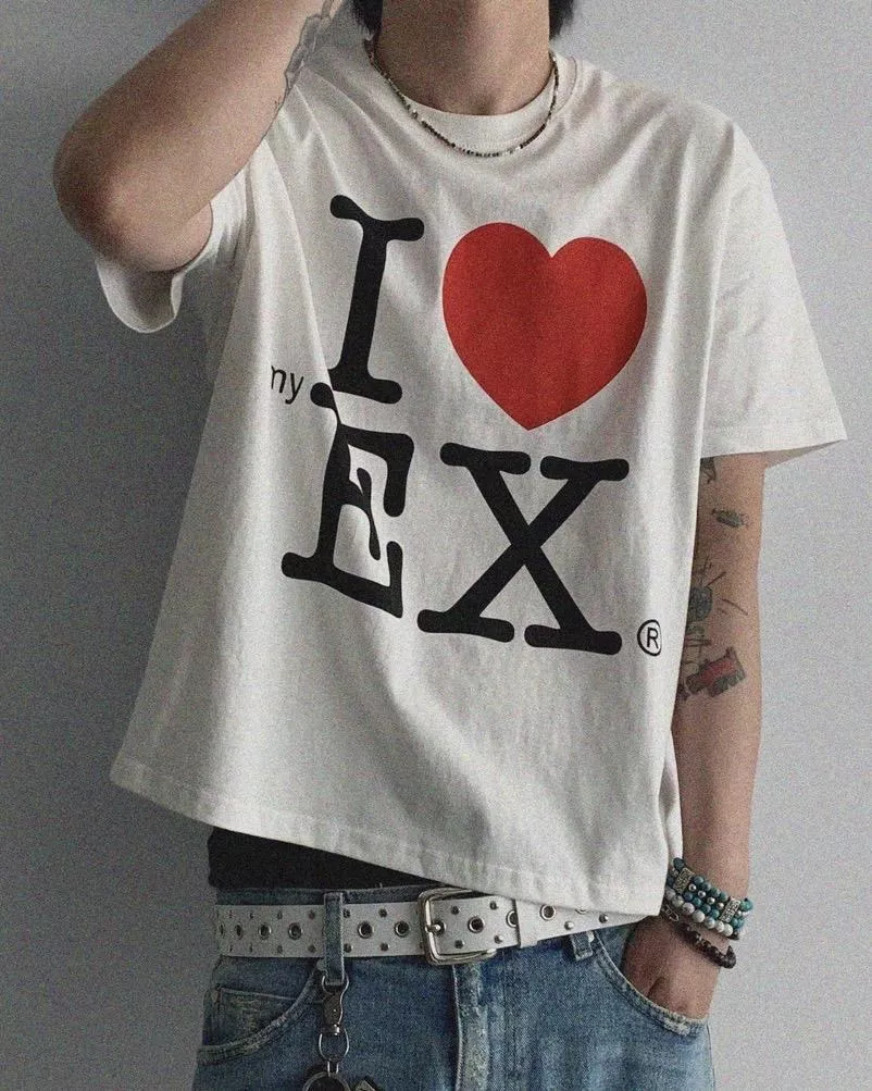 BOXY短版剪裁 愛死前任♡EX印花短袖