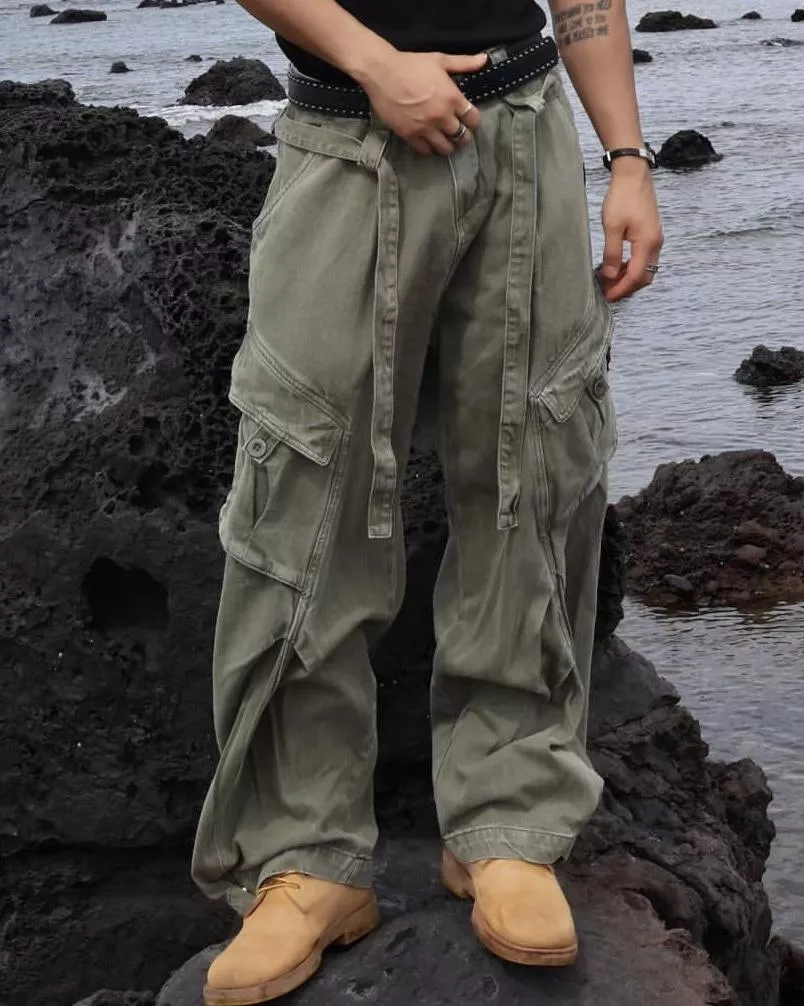 南浦旅人 腰間飄帶水洗工裝褲