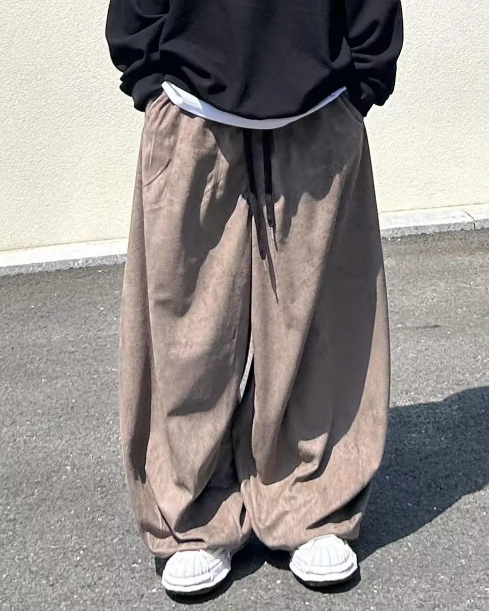 烤糖素面 高級洗舊 絲絨直筒長褲