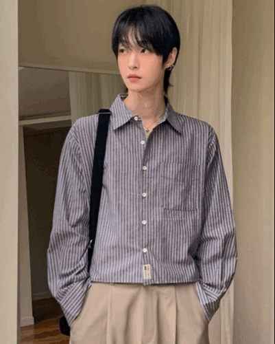 短版剪裁 文青感背綁式綁帶條紋襯衫