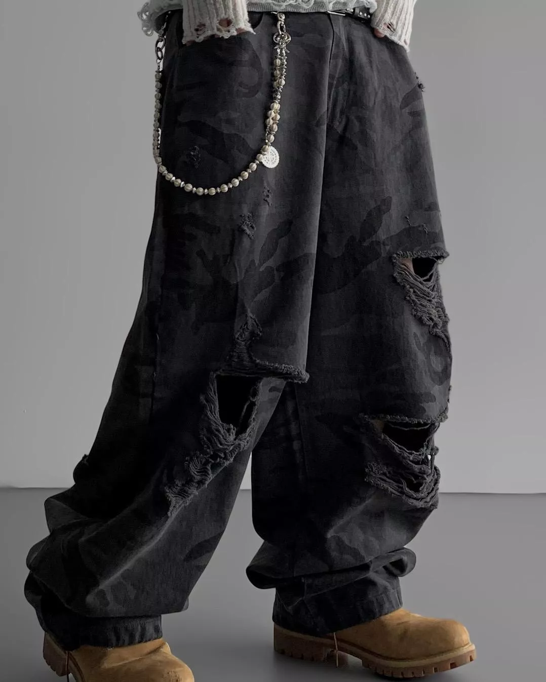 CAMO迷彩 鬚感破壞寬鬆氣球褲