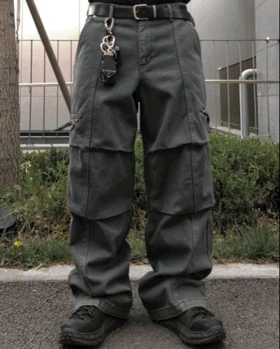 水洗染色 雙痕無褶剪裁直筒落地工褲