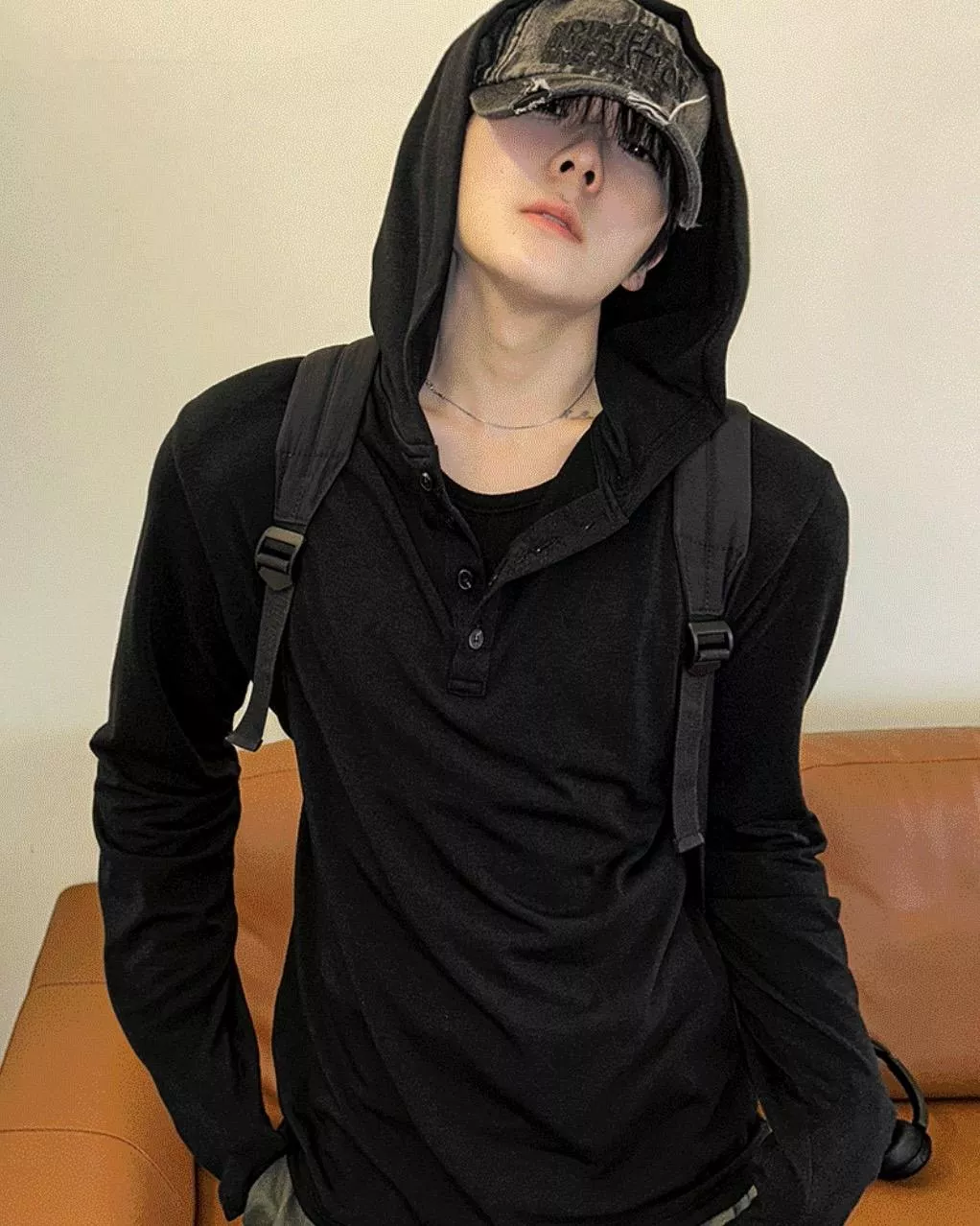 街角隱匿者 修身寬鬆亨利領連帽T