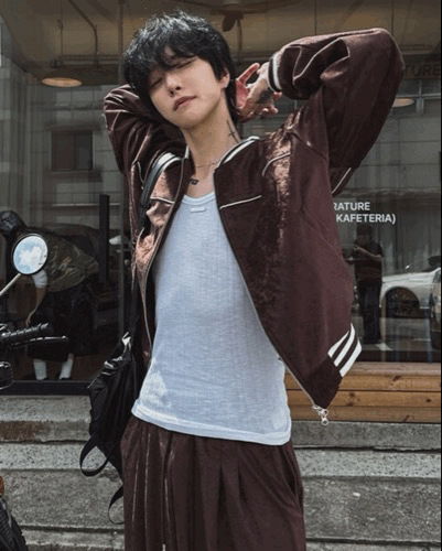 街頭運動感 撞色滾邊天鵝絨外套 (可ꜱᴇᴛ)