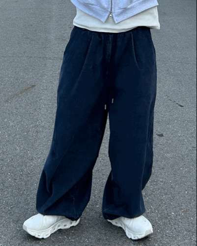 摺線剪裁 燈芯絨牛仔鬆緊氣球褲