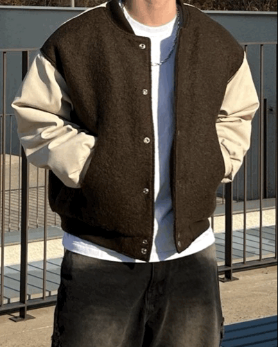 暖冬3盎司 50%羊毛拼接皮革棒球夾克