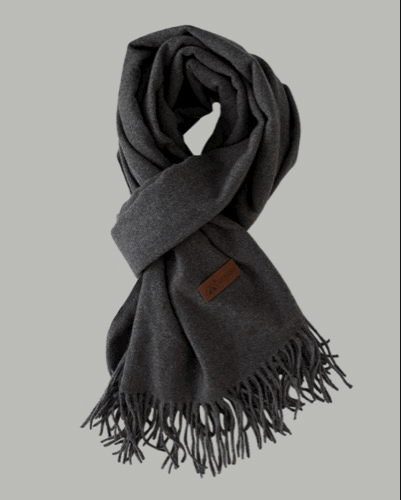 皮革標 羊毛混紡開司米圍巾