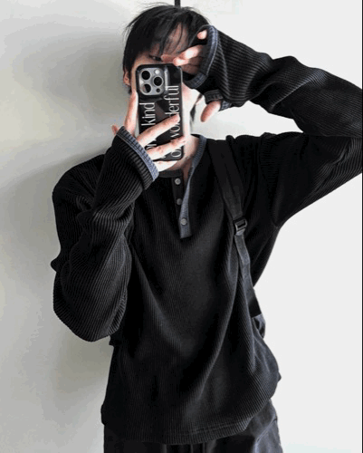 CleanFit♡拼色滾邊微短版華夫格長袖