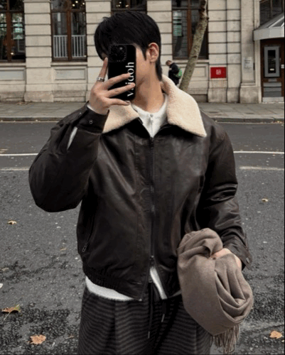 可拆式毛領 短版皮革羊羔毛外套