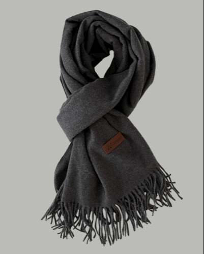 皮革標 羊毛混紡開司米圍巾