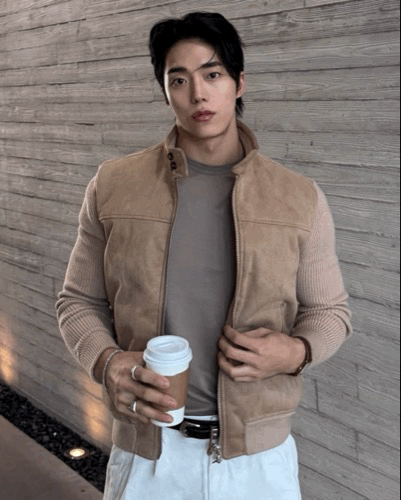 鴨絨填充 麂皮羊毛拼接 哈靈頓外套