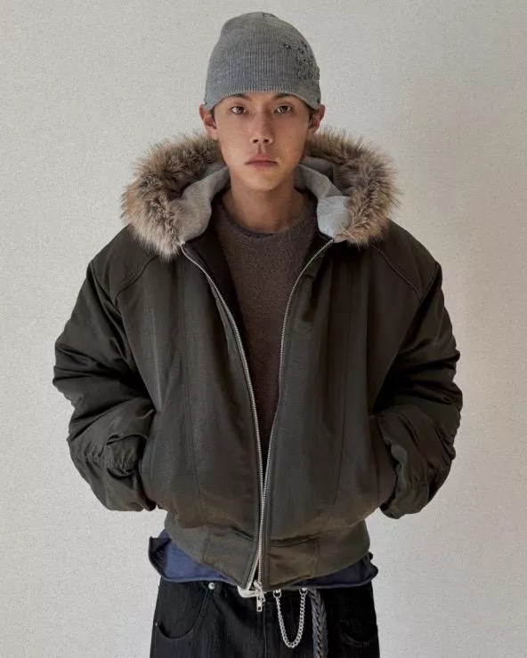 貉毛連帽 寬短版MA-1 抓皺重磅飛行羽絨外套