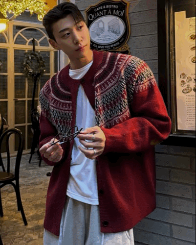 北歐弧形圖騰 拉格蘭針織開襟衫