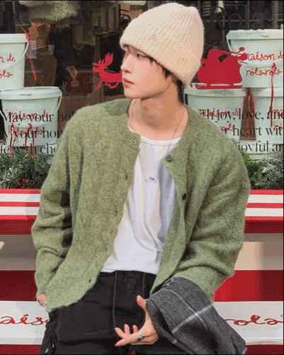 冬季輪廓 羊絨毛感 麻花織紋開襟衫