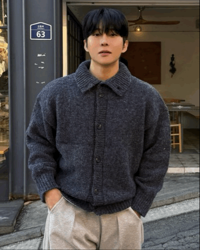 高領翻領兩式 男友感針織開襟衫