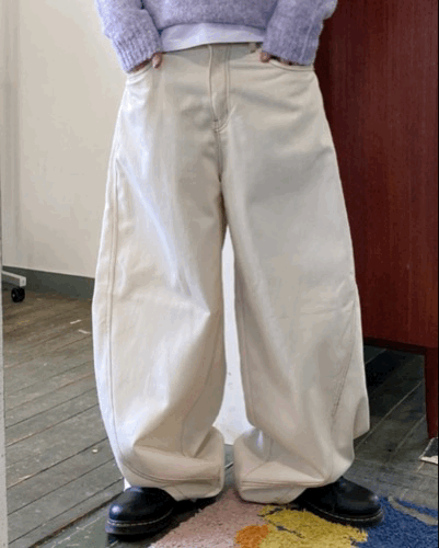 車縫曲線 大口袋 棉質長褲