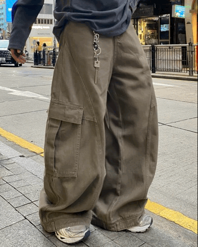 圓弧線 褲腳反褶 Ballon氣球工裝褲