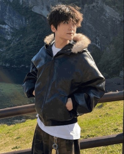 貂毛連帽 羊羔毛 重磅油蠟皮夾克外套