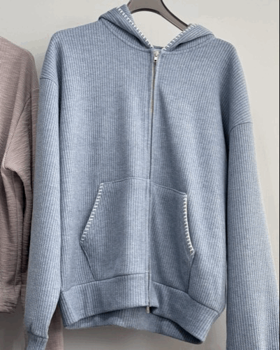 極簡獨特 虛線縫邊 連帽針織外套