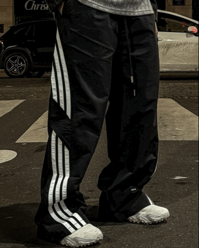 斷層三線 尼龍抽繩鬆緊運動褲