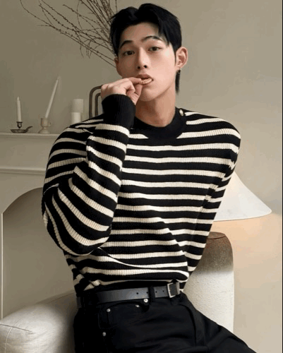 金標肩章鈕扣 微修身條紋針織衫