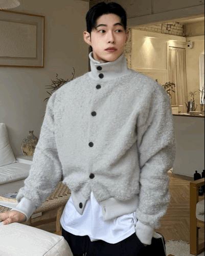 BOXY短版 高領翻領兩式 安哥拉開襟衫