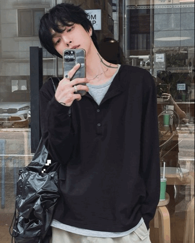 春季日常 雙色層次 亨利領薄長袖