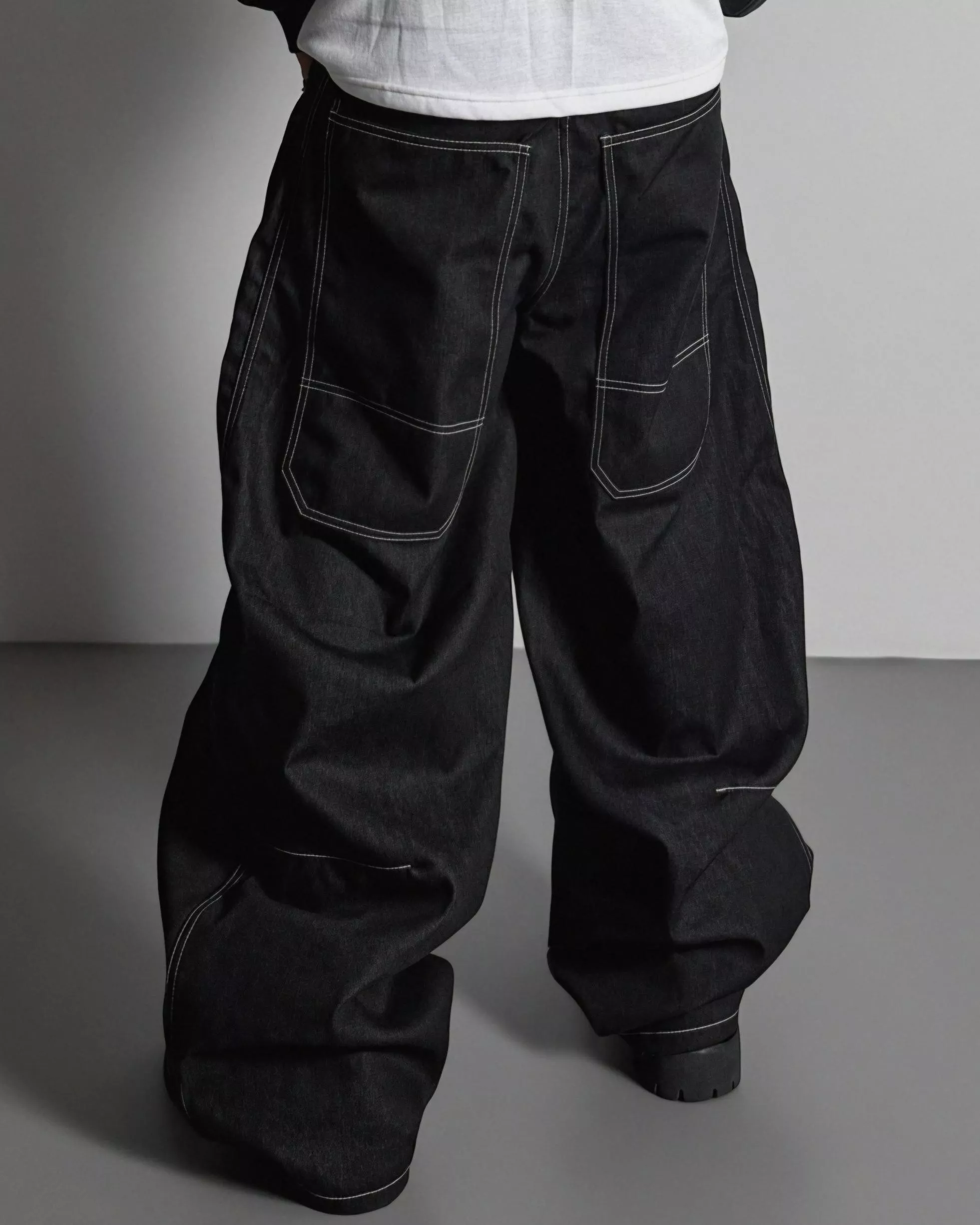 車縫曲線 大口袋 棉質長褲