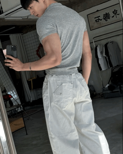 歐巴自留♡後口袋反摺 人字紋 微寬氣球褲