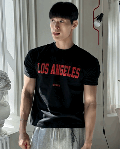 顯壯肌肉 洛杉磯LA 磨損字體印花短袖