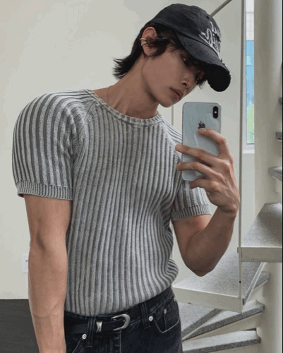 顯壯肌肉 立體坑條 水洗染色 羅紋針織短袖