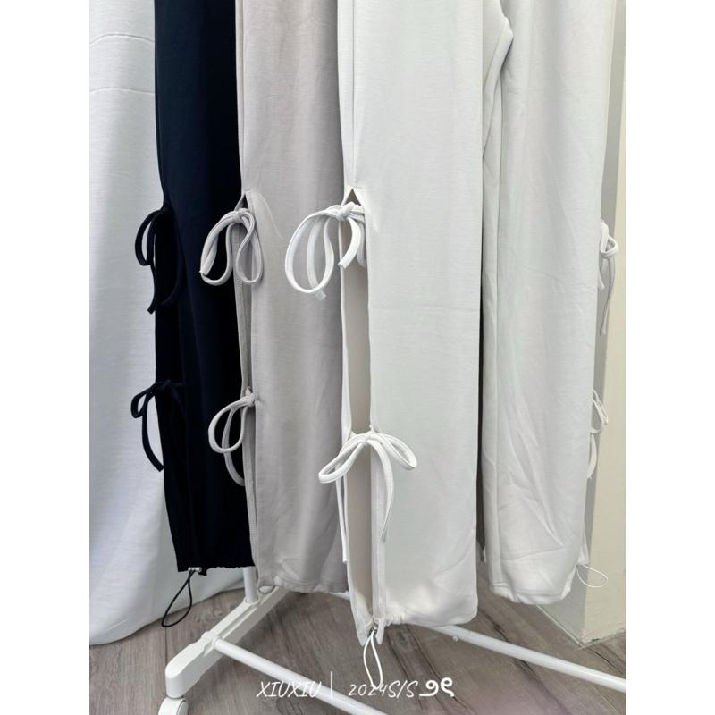 蝴蝶結綁帶空氣棉長褲(3 colors)