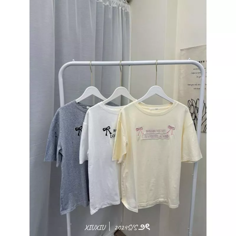 刺繡蝴蝶結字母短Tee(3 colors)