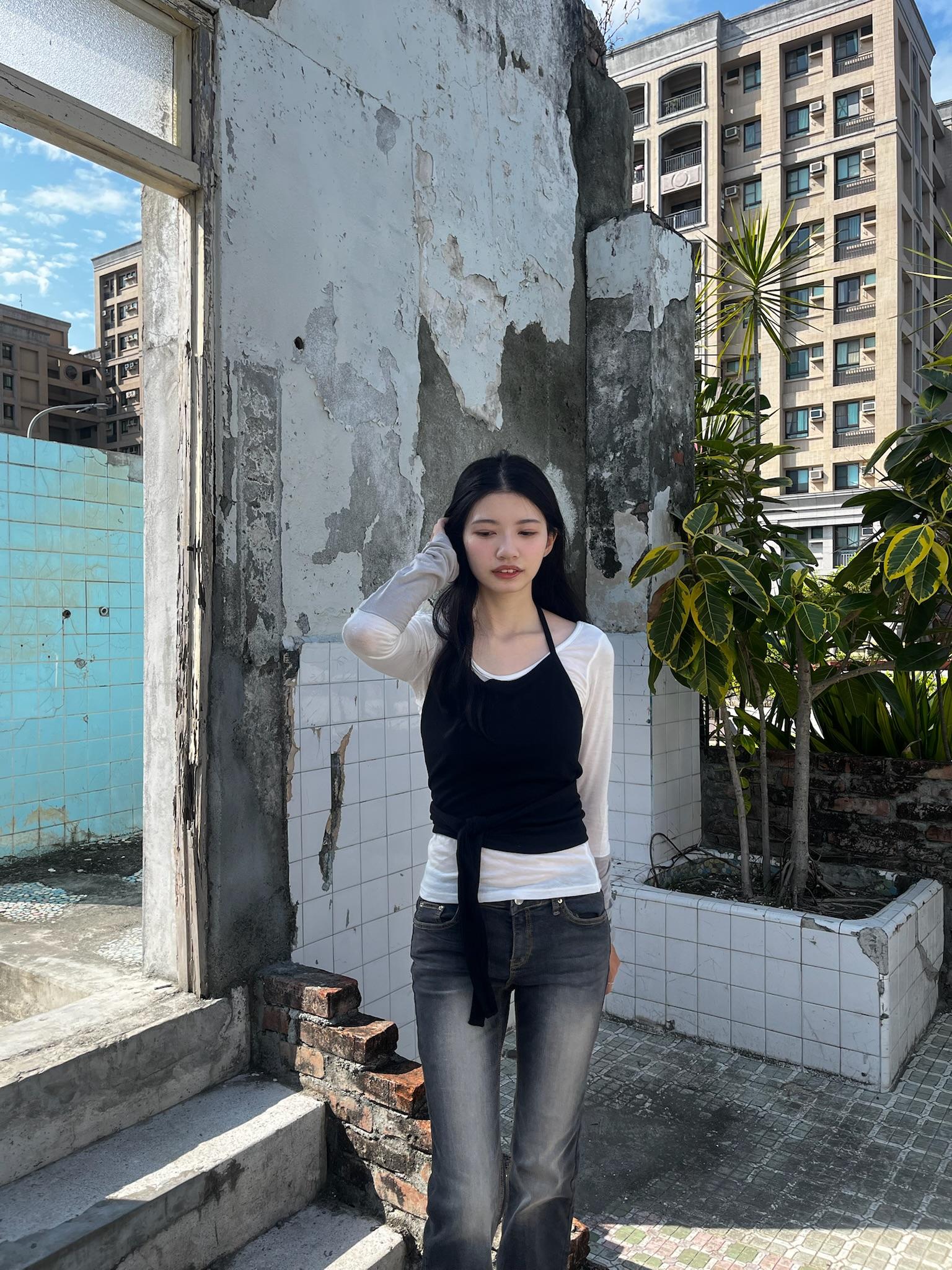 極簡綁繩掛脖疊穿背心