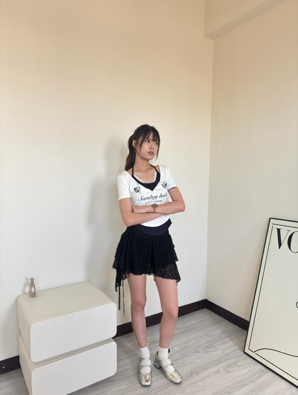綁結蜜語假兩件式上衣（白色）