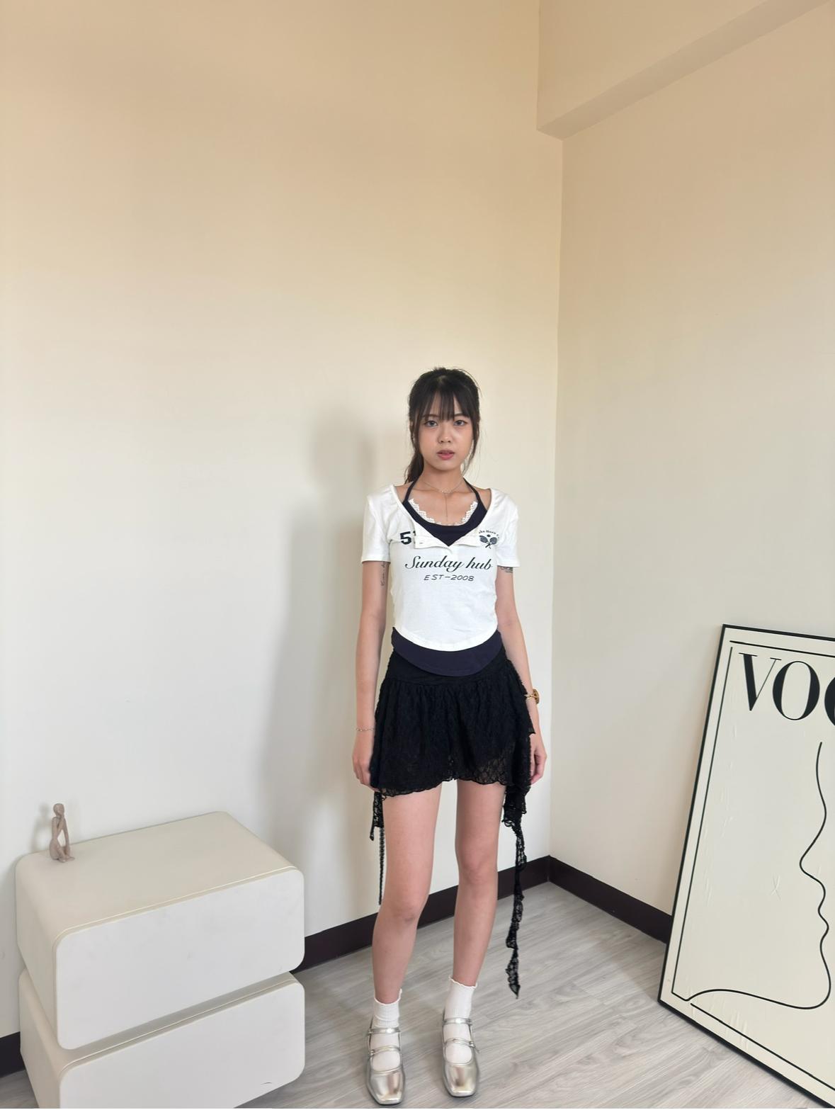 綁結蜜語假兩件式上衣（白色）