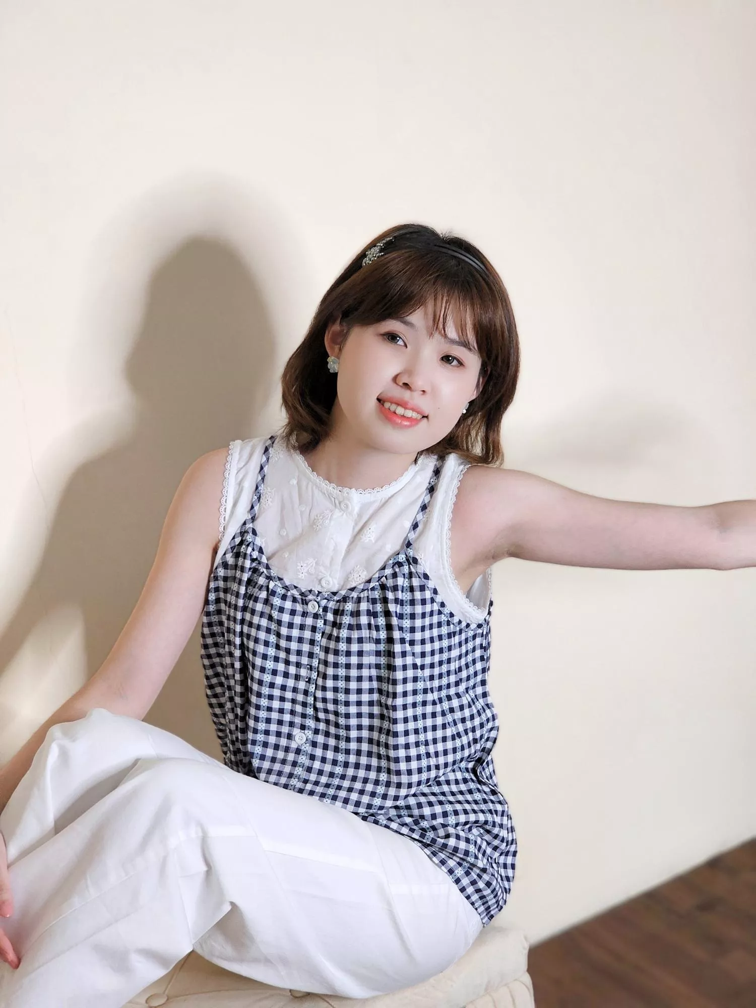 午後約定 - 格紋背心假兩件上衣