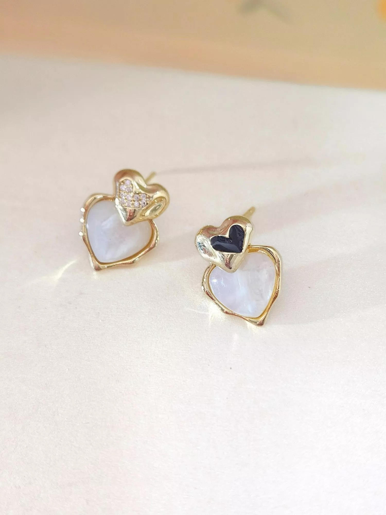 [S925銀針] 月光心語/雙層愛心耳環