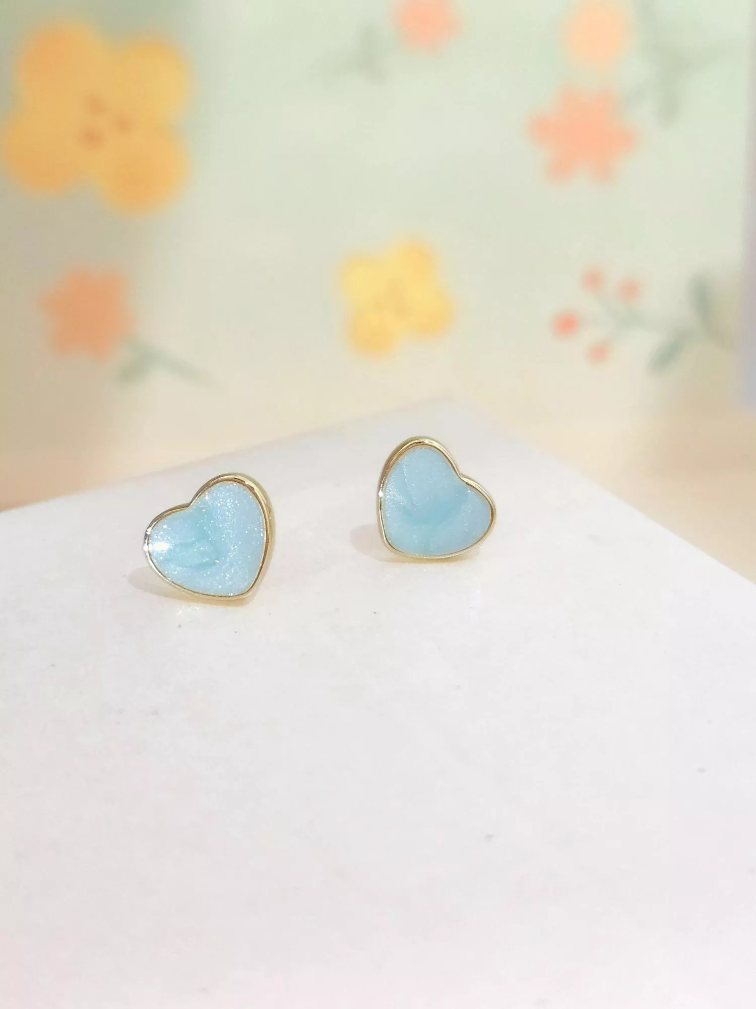 [S925銀針] 湖之心/滴釉愛心耳環