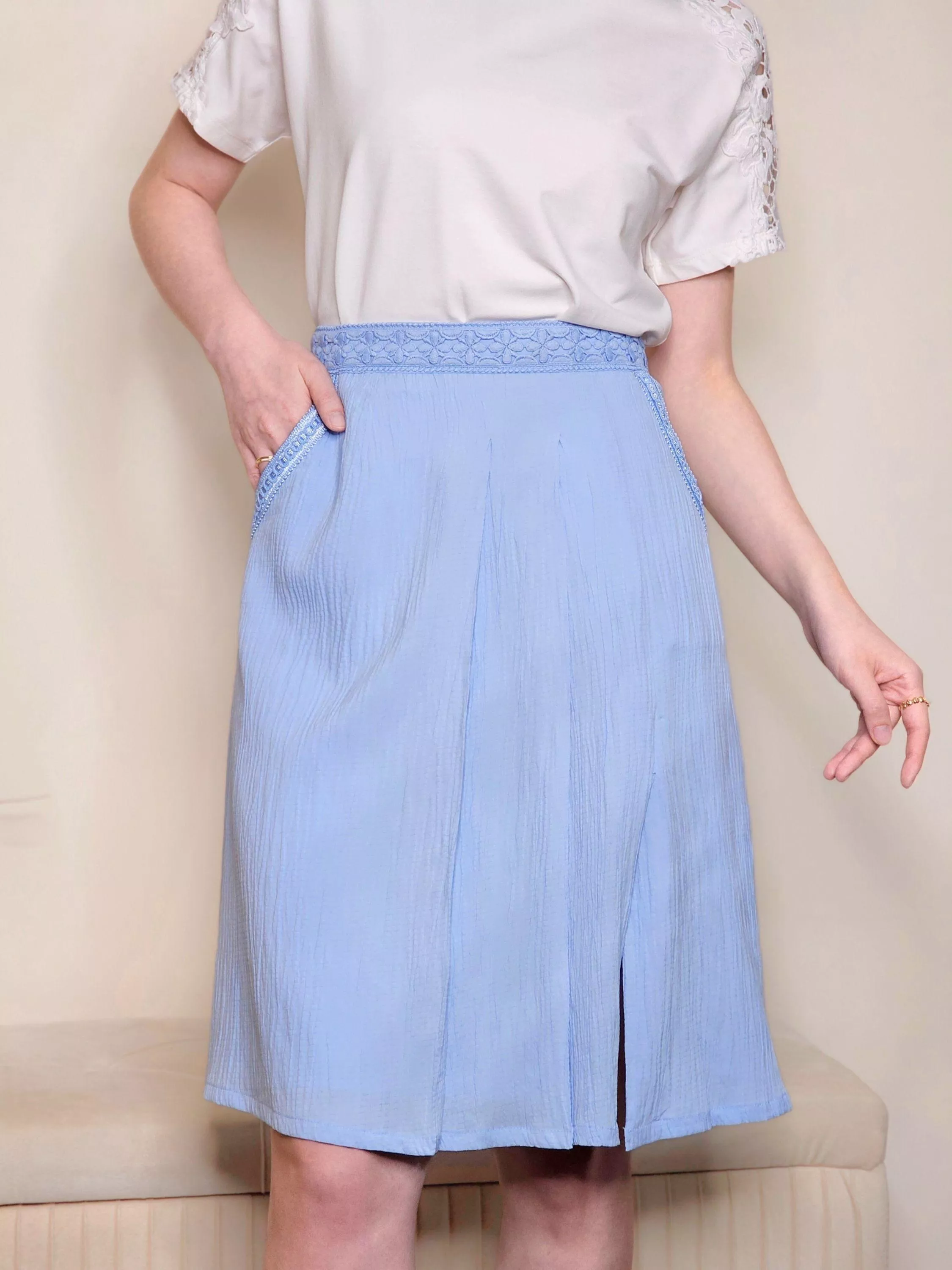 藍海波光．蕾絲裙 (藍色/黑色)