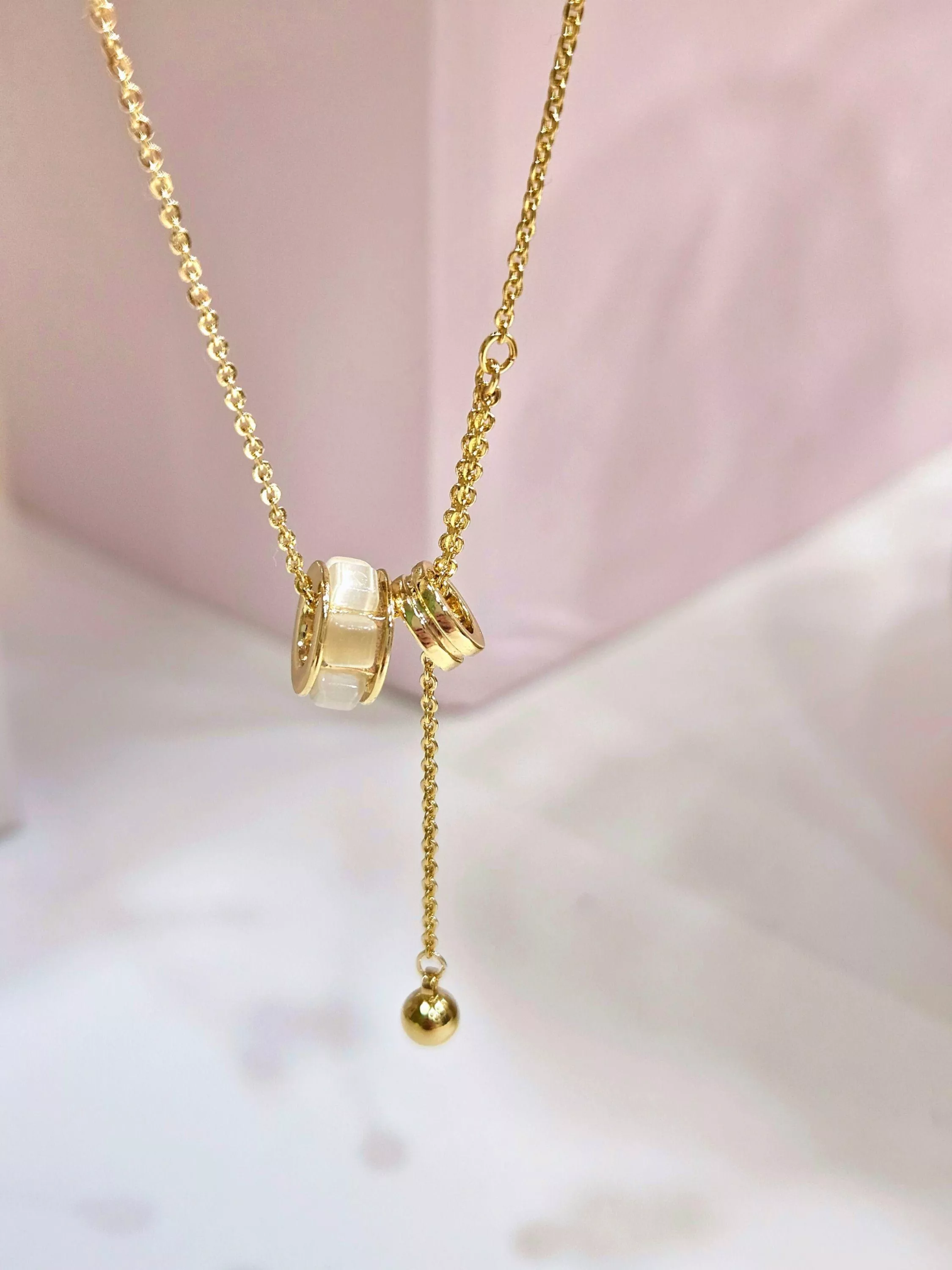 貓眼滾輪．14K鍍金項鍊