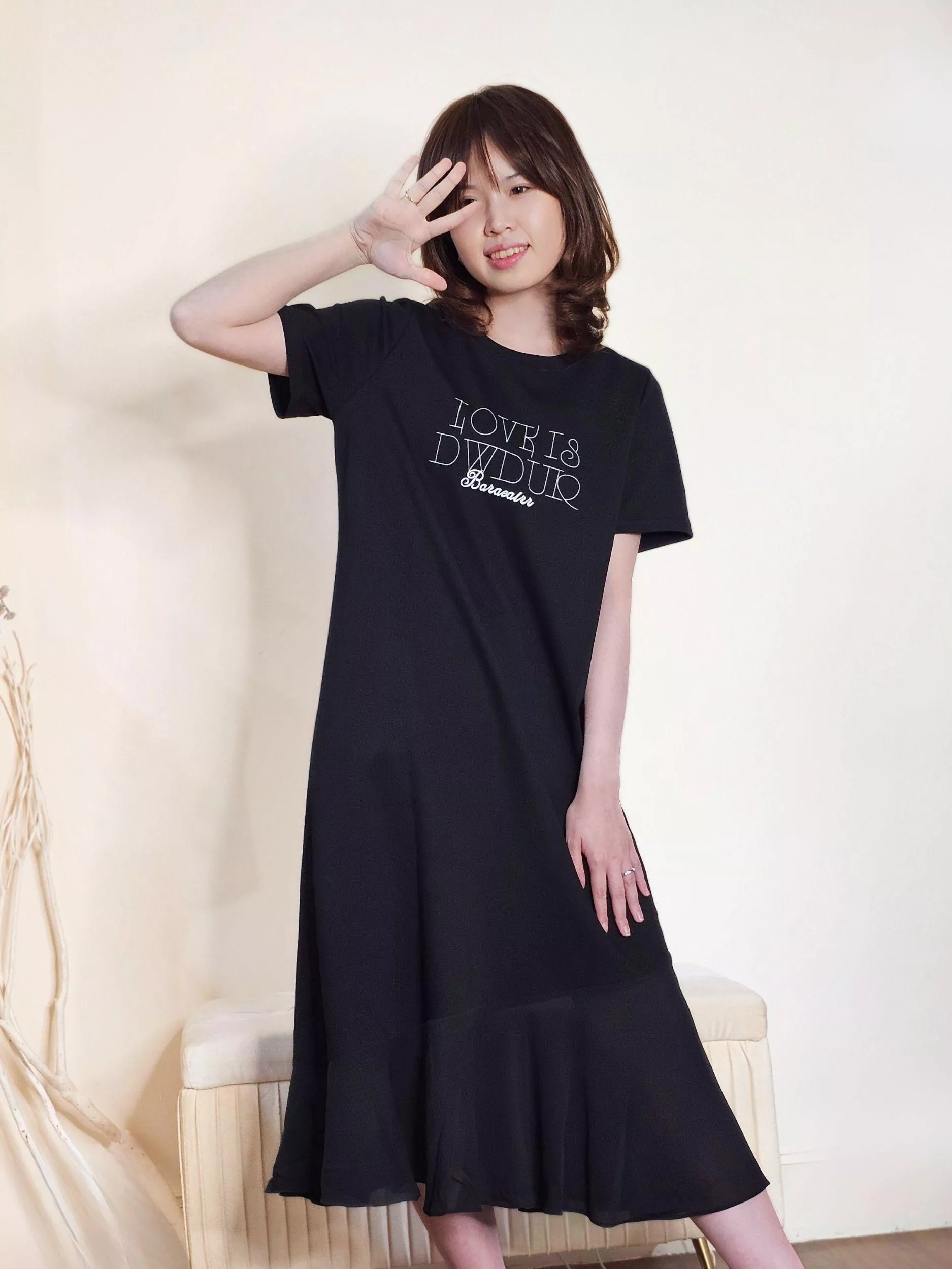 愛的節奏．拼接短袖T恤洋裝