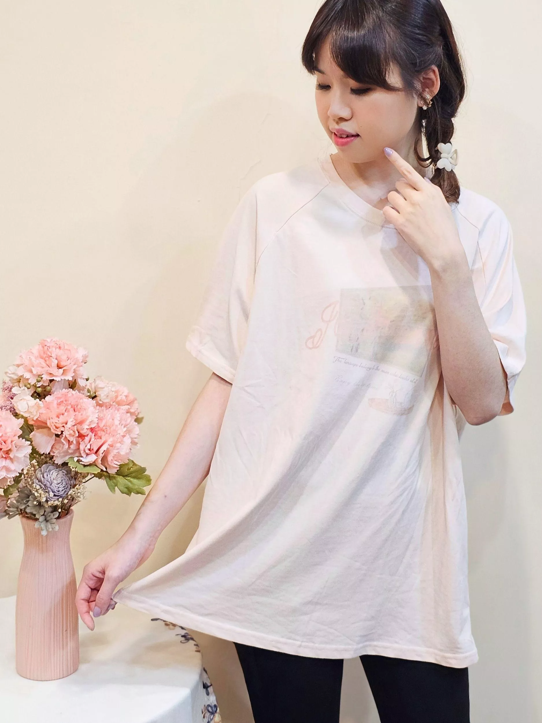 玫瑰杏仁糖．圓領短袖印花T恤 (XL~2XL)