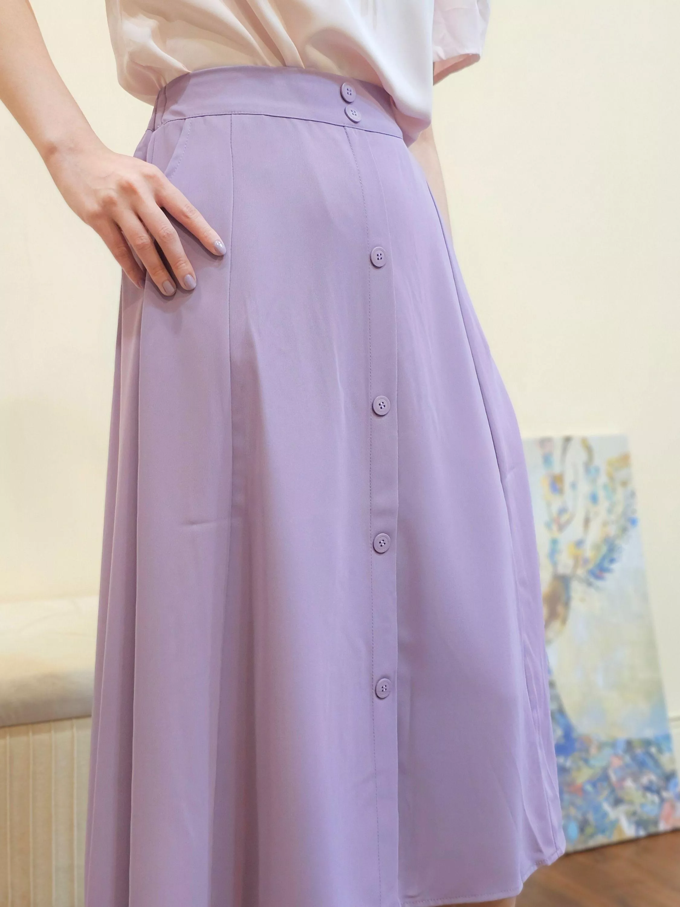 蜜釀花柔．半身裙 (黑.奶茶.紫.杏.粉色)