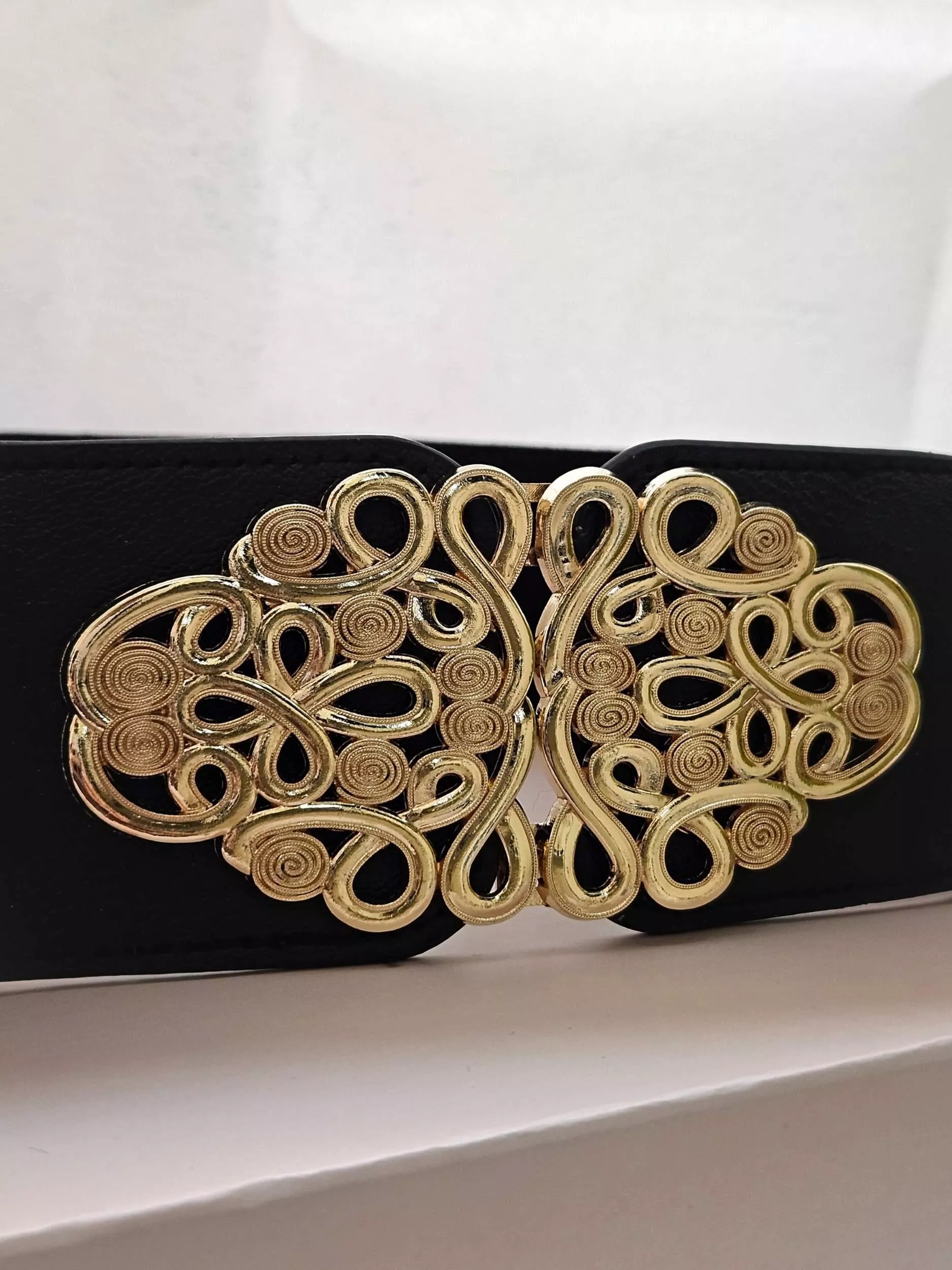 繁花．皮質鬆緊式腰帶