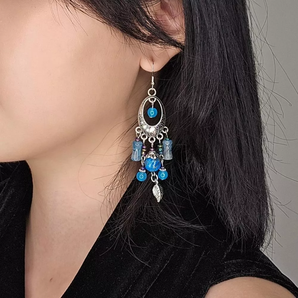 《海吟藍詩》藍玉水滴流蘇耳環