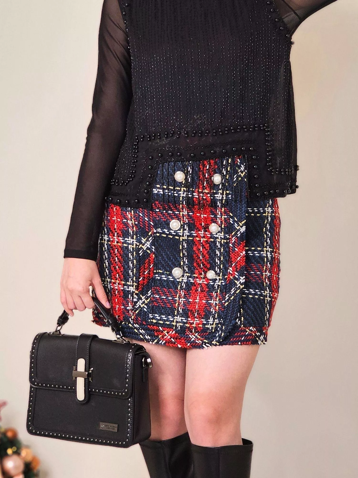 《復古悸動》格紋粗花呢短裙