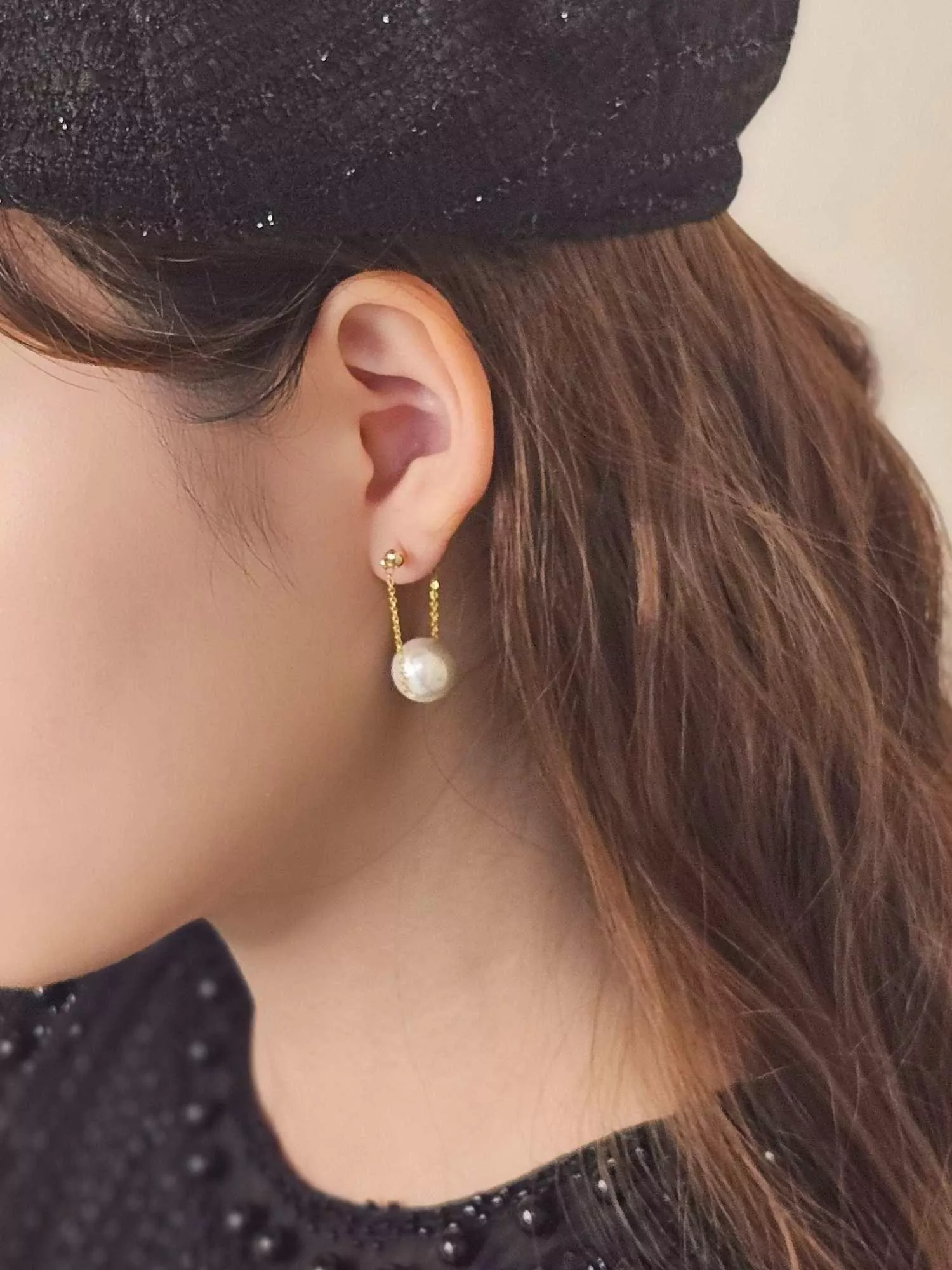 《月光柔鏈》珍珠長鏈耳針 耳環