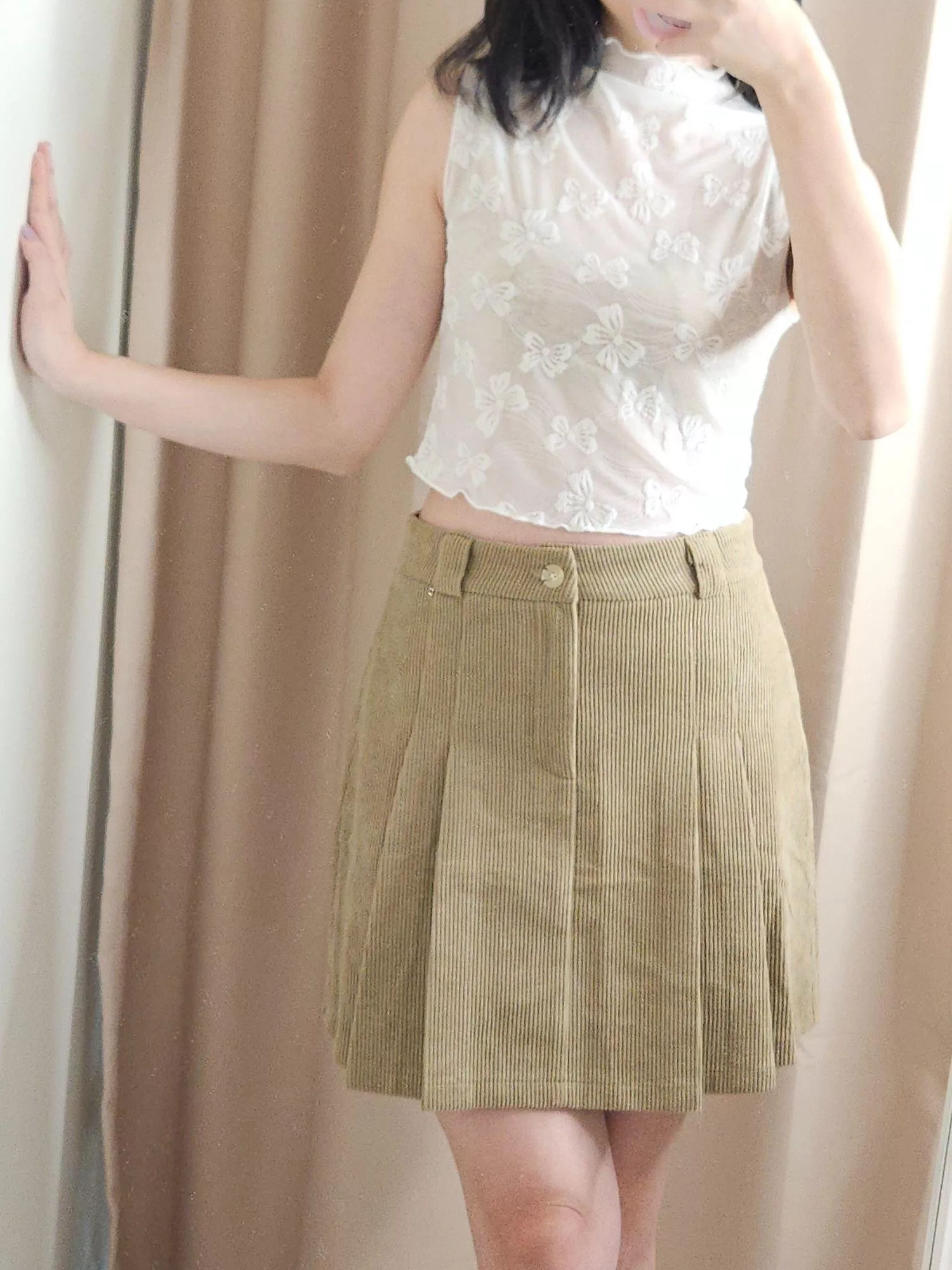 《柔夢》燈芯絨短裙　卡其色／黑色