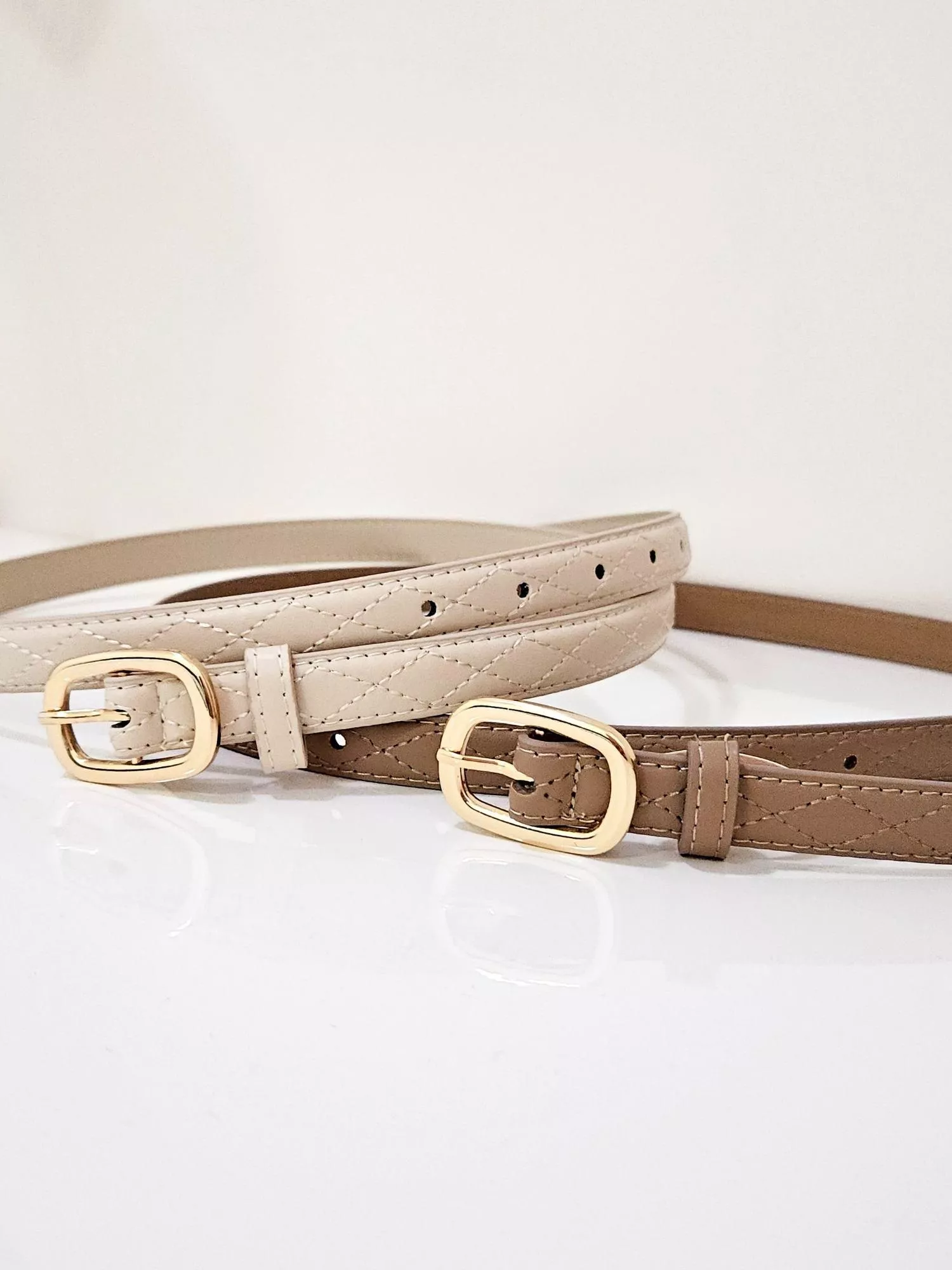 《奶茶格紋》金屬圓釦菱格腰帶(深奶茶色/淺奶茶色)